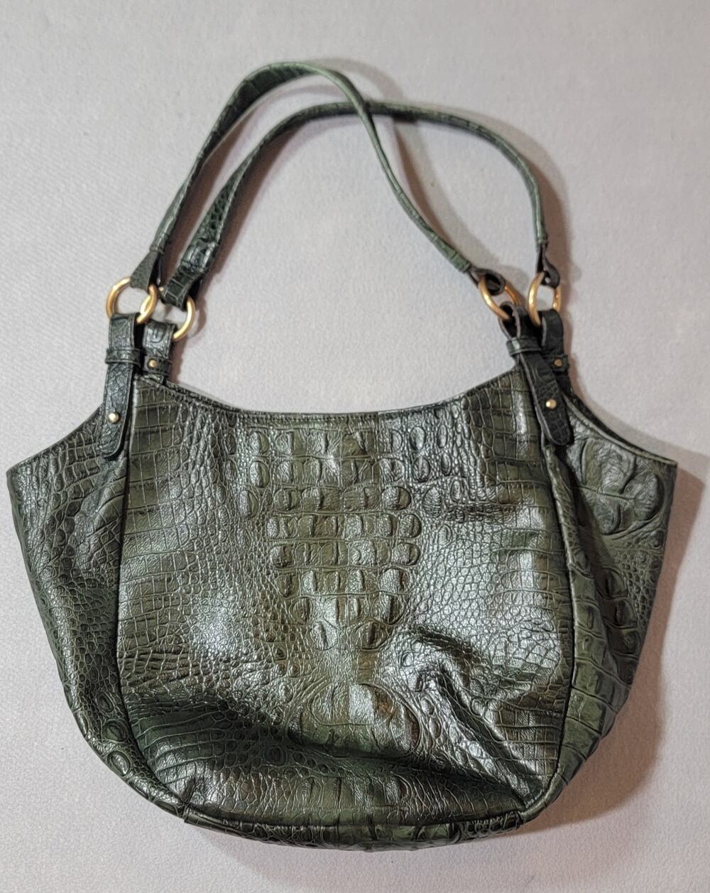 Brahmin Jacqueline Green Croc Embossed Leather Large Hobo Shoulder Purse Bag